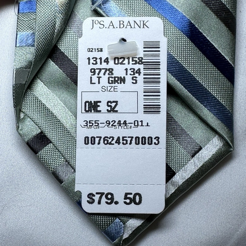 Jos A Bank Mens Silk Tie Lot 2 Light Green Peach Preppy Diagonal Stripe NEW - Picture 8 of 13